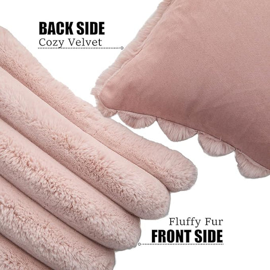 Neelvin Pink Faux Fur Cozy Soft Striped Decorative Throw Pillow Covers 20x20 inch Set of 2,Velvet Pillowcase Cushion Case for Sofa Couch