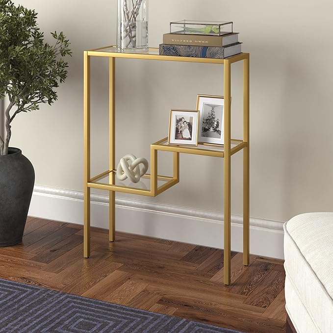 Henn&Hart 22" Wide Rectangular Console Table in Brass, Entryway Table, Accent Table for Living Room, Hallway