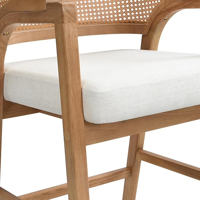 Christopher Knight Home Set of 2 Morley Wooden Counter Height Bar Stool, Kitchen Island Barstool with footrest, Curved Backrest Dining Chair, Soft Removable Cushions, Beige+Natural