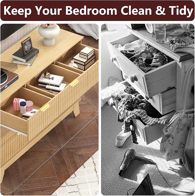 Fluted Dresser for Bedroom,7 Drawer Dresser for Closet,Storage Cabinet and Chest of Drawers with Gold Handle,TV Stand,Storage Organizer for Living Room,Hallway,Entryway,White