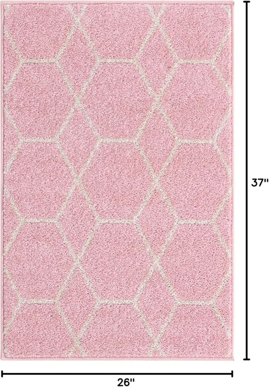 Unique Loom Trellis Frieze Collection Area Rug - Geometric (2' x 3' 1", Light Pink/ Ivory)