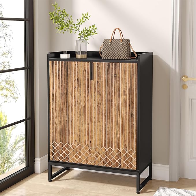Tribesigns Shoe Cabinet with Doors, 6 Tiers Shoe Storage Cabinet for Entryway, 25 Pairs Wooden Shoe Cabinets, Modern Shoe Organizer Storage for Living Room, Bedroom, Hallway, Closet, Black and Brown