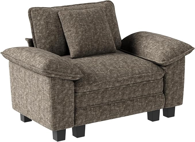 53.5" Cloud Modular Sectional Single Sofa, Deep Seat Armchair with Plush Chenille & Removable Arms for Living Room, Smoky Gray
