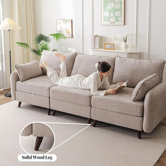 135'' Modular Sectional Sofa with Storage Seat,Oversized L Shaped Couch,6 Seater Couches for Living Room,Bedroom,Velet,Khaki