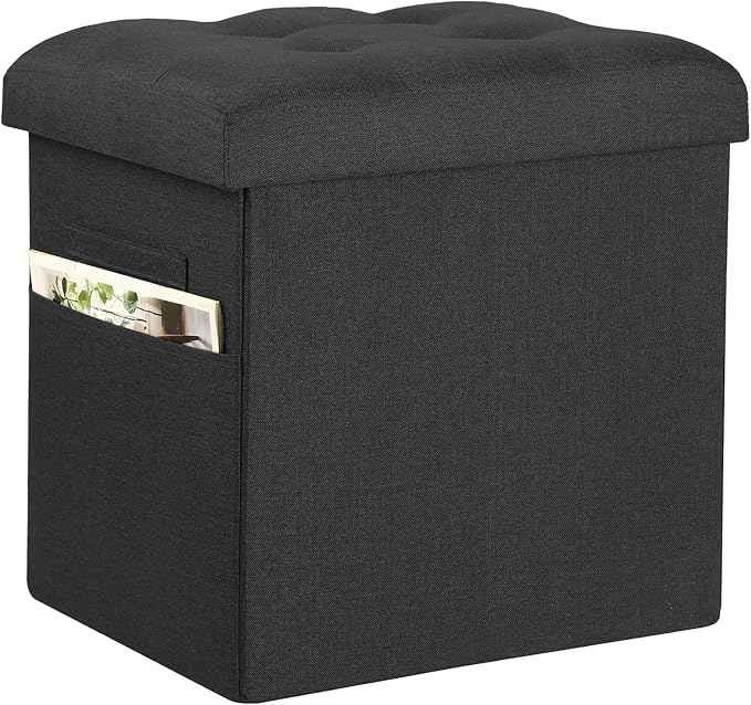 Storage Ottoman Foot Rest with Thicker Foam Padded Seat. 61L Slim Tall Small Bench with Storage. Linen Folding Footstool Bench for Living Room, Bedroom. 350lbs Load Capacity, 17x13x17in, Gray Black
