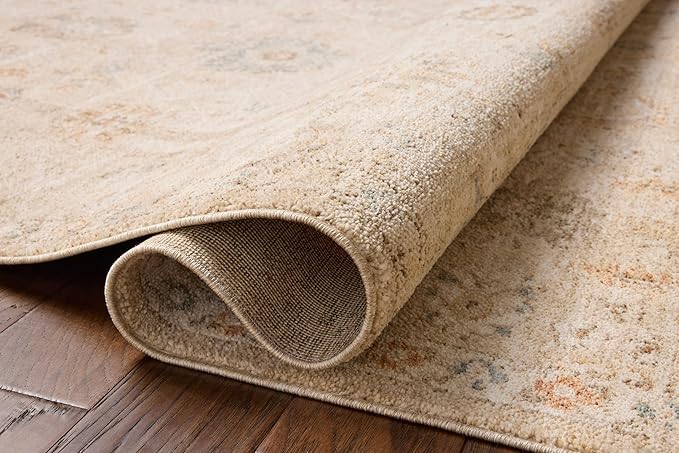 Loloi Chris Loves Julia Palma Collection PLM-11 Natural/Multi 5'-3" x 7'-6" Fringe Area Rug Vintage Style Boho Living Room Bedroom Carpet