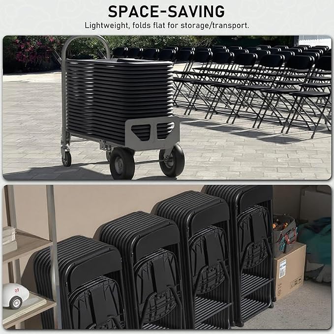 SEALAMB Plastic Folding Chairs 10 Pack, Black Commercial Portable Indoor/Outdoor Chairs for Home Office, Wedding, Events Parties with Steel Frame, 350lbs Capacity (Black-Plastic, 10 Pack)