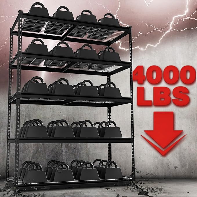 WORKPRO 5-Tier Metal Shelving Unit, 48”W x 24”D x 72”H, Heavy Duty Adjustable Garage Shelving, 4000 lbs Load Capacity (Total), Storage Rack for Garage, Basement, Warehouse, Workshop, 2 Pack