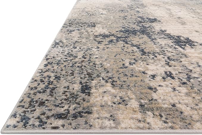 Loloi Teagan Collection TEA-07 Natural/Denim 6'-7" x 9'-2" Area Rug, Large, Soft Neutral Rug, High-Traffic for Living Room, Bedroom, Home Office, Dining Area