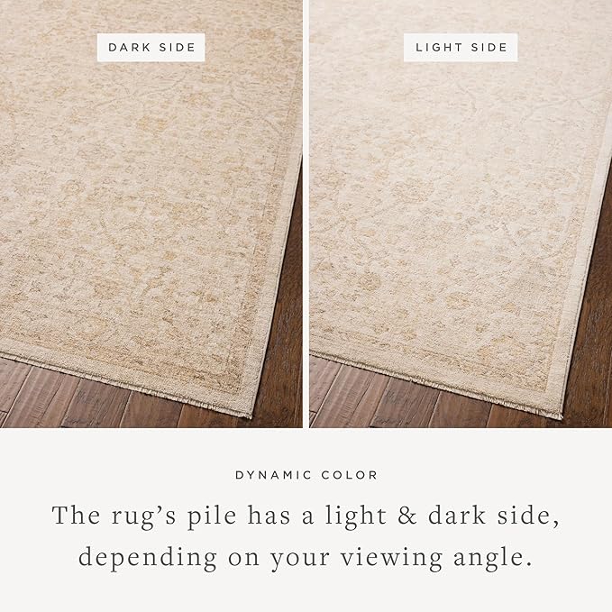 Loloi Chris Loves Julia Palma Collection PLM-01 Ivory/Sand 9'-6" x 13'-1" Fringe Area Rug Vintage Style Boho Living Room Bedroom Carpet