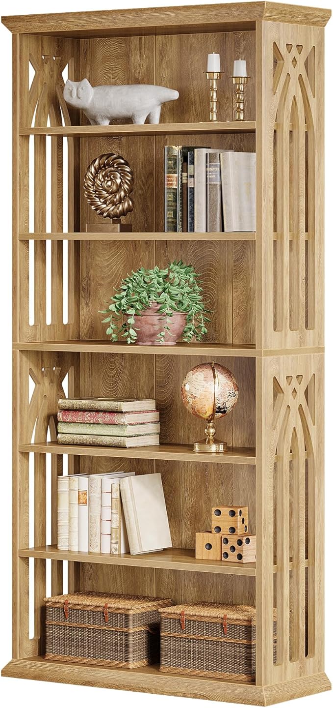 Tribesigns 6-Tier Bookshelf, 75-Inch Tall Bookcase, Large Bookshelves and Bookcases Freestanding Display Shelves, Wood Book Shelf for Living Room, Home Office, Bedroom, Light Brown (2Packs)