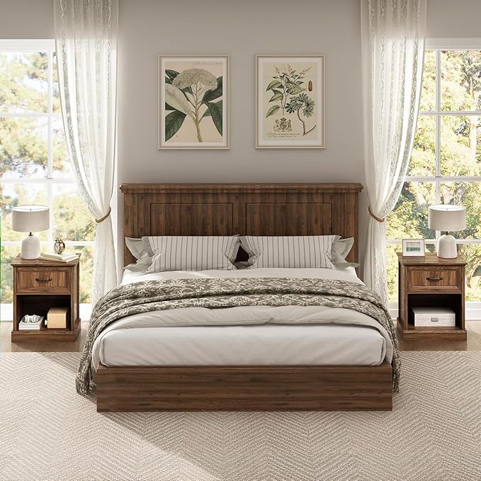 CARPETNAL Farmhouse Dresser and Nightstand Sets for Bedroom, 4 Pcs Bedroom Set, 5 Drawer & 8 Drawer Dresser and Nightstand Set of 2, Wood Chest of Drawers for Living Room, Entryway, Brown