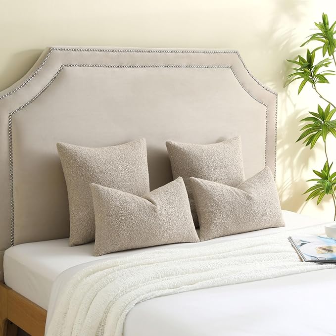 FUTEI Pack of 2 Oatmeal Decorative Throw Pillow Covers 12x20 Inch Soft Cozy Solid Boucle Textured Lumbar Pillow Cases,Modern Home Decor for Couch Bed Living Room