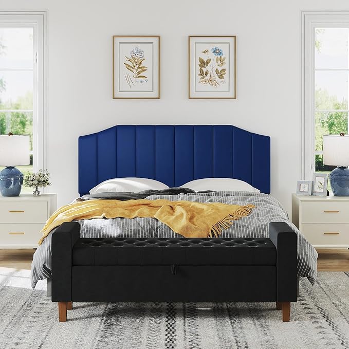 King Size Headboard Only, Velvet Upholstered Headboard King/California King Size Wall Mount and Bed Frame Mount, Featuring High-Density Sponge Padding Easy Assembly Comfort Style-Navy Blue