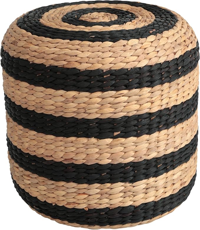 JONATHAN Y TBL2501A Aimee 15.7" Modern Minimalist Alternating Hand-Woven Hyacinth Ottoman for Living Room, Bedroom, Entryway, Foyer, Natural Seagrass Foot Stool, Handwoven Footrest, Natural/Black