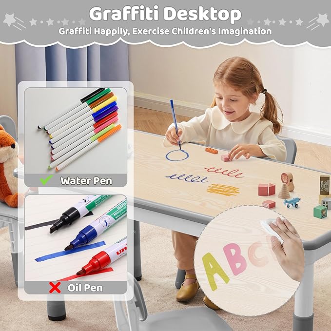 Toddler Table, 7 Level Height Adjustable Kids Play Furniture for Ages 3-8, Rectangular Plastic, 23.6" W x47.2 L, Multi-Activity Desk with Graffiti Desktop for Home & Daycare