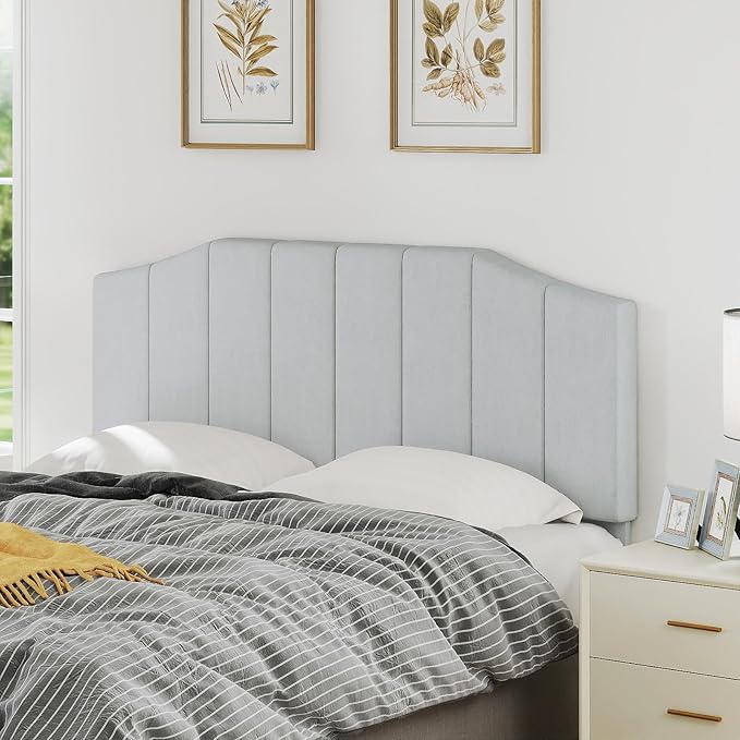 Frosted Velvet Queen Size Headboard, Upholstered Headboard Queen/Full Size Wall Mount and Bed Frame Mount, Featuring High-Density Sponge Padding Easy Assembly Comfort Style-Light Gray