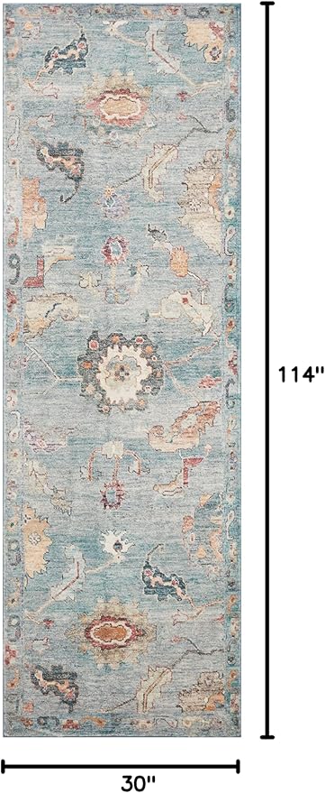 Loloi Margot Collection MAT-06 Denim/Multi 2'-6" x 9'-6" Runner Rug feat. CloudPile, No-Shed Easy Clean Large Patterned Area Rug for Living Room, Bedroom, Dining Area
