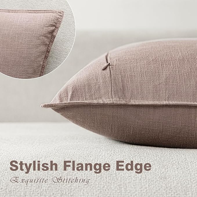 Foindtower Set of 2, Decorative Linen Soild Throw Pillow Covers Soft Accent Euro Cushion Case Boho Farmhouse Pillowcase for Chair Couch Sofa Bedroom Living Room Home Decor 20 x 20 Inch Dusty Pink