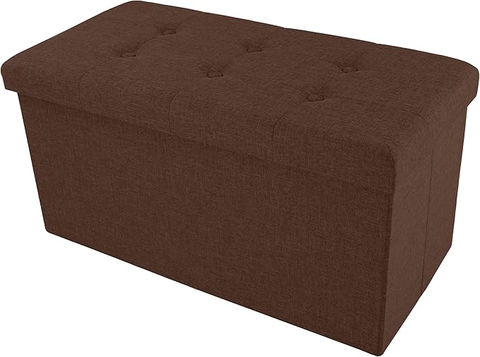 Folding Storage Ottoman - 30-Inch Tufted Footrest, Linen Chest, or Bench with Removable Bin for Living Room, Bedroom, or Dorm by Lavish Home (Brown)