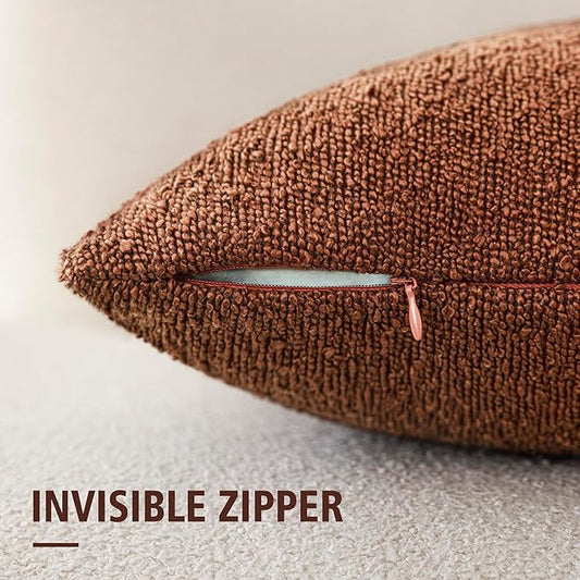 Foindtower Pack of 2 Textured Boucle Throw Pillow Covers Accent Solid Pillow Cases Cozy Soft Decorative Couch Cushion Case for Chair Sofa Bedroom Living Room Home Decor 18x18 Inch Red Taupe
