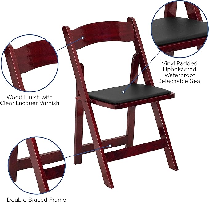 Flash Furniture 2 Pack HERCULES Series Mahogany Wood Folding Chair with Vinyl Padded Seat