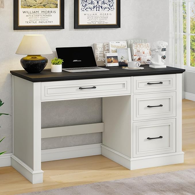 Vabches Farmhouse 47" Executive Desk, Computer Desk with Drawers and File Drawer, Workstation Computer Desk with Charging Station for Home Office, Study,Black.