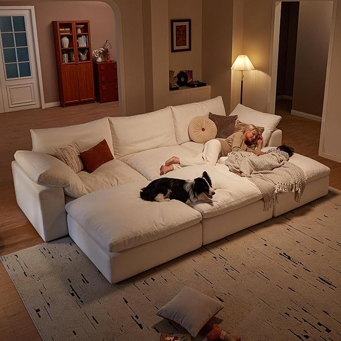 Modular Sectional Sofa, 78.7" L Shaped Modern Sofa Modular Sectional Cloud Couch with Ottoman, Modern Cloud Sectional Couches for Living Room, Deep Seat Sofa with Washable Cover