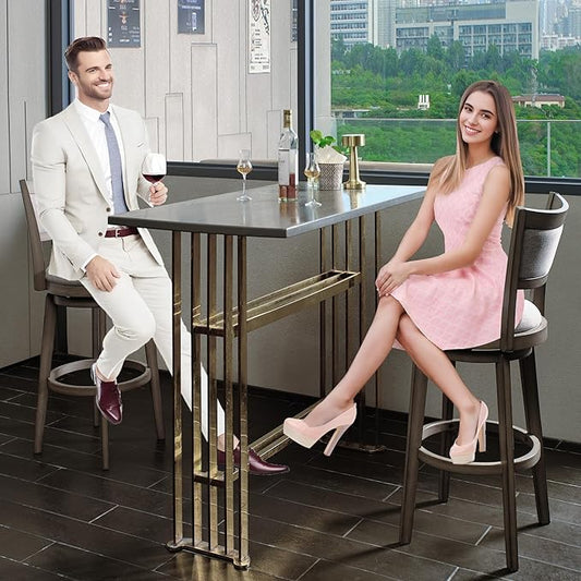 PrimeZone Swivel Bar Stools Set of 2, 30 Inch Bar Height Barstools, High Back Bar Stool with Solid Wood Legs & Wrap-Around Footrest, Counter Stools for Kitchen Island, Pub, Grey