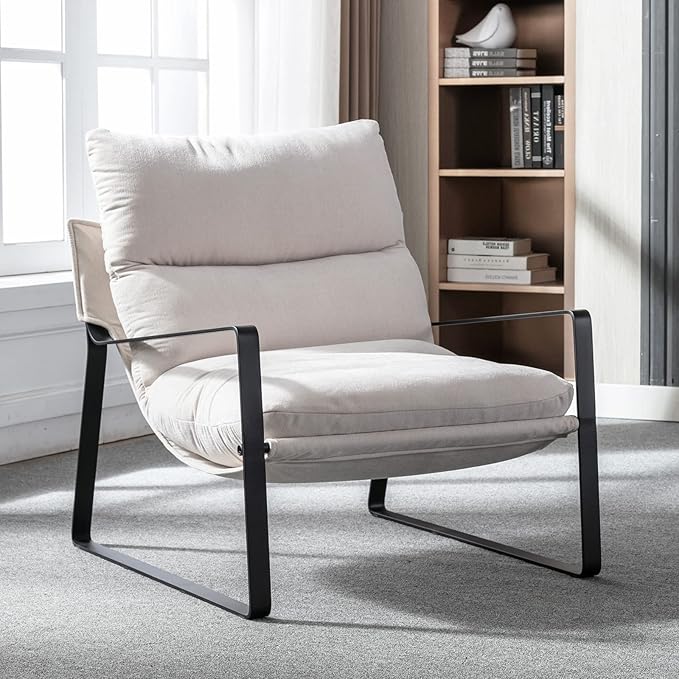 DUOMAY Mid-Century Accent Chair Armchair Set of 2, Comfy Linen Fabric Leisure Chair Lazy Chair with Metal Leg for Living Room Bedroom Office Apartment, White