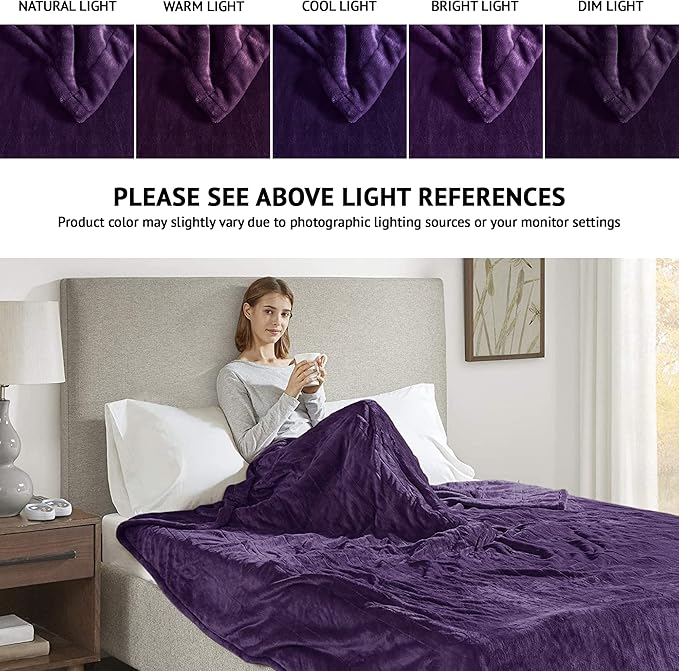 Beautyrest Heated Electric Blanket for Cold Weather, Fast Heating Heated Blanket, Auto Shut Off, Virtually Zero EMF, Multi Heat Setting, UL Certified, Purple Full (84 inx80 in)
