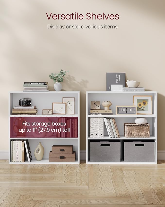 VASAGLE Custos Collection - Bookshelf, 3-Tier Bookcase, Book Shelf, Open Storage Shelf, 9.4 x 31.5 x 32 Inches, for Living Room, Home Office, Dinning Room, Cloud White ULBC173T14