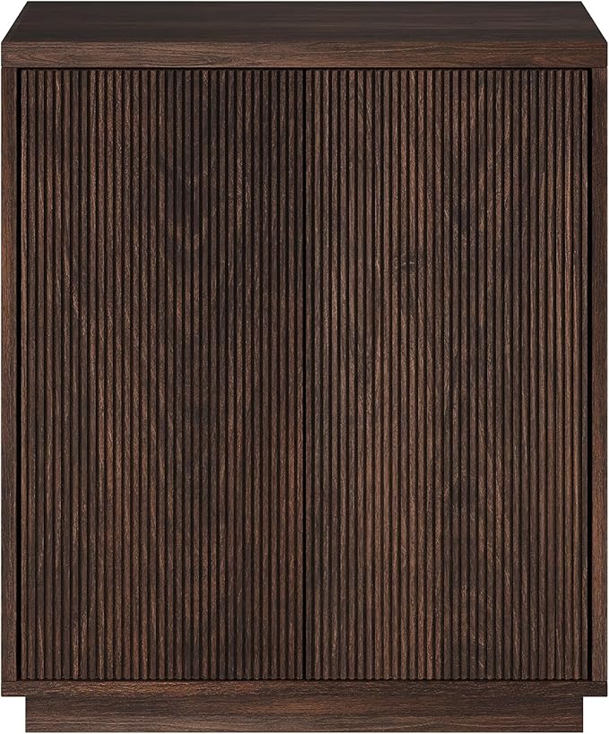 Henn&Hart 28" Fluted Wooden Accent Cabinet, Modern Ribbed Sideboard Buffet Cabinet with 2 Doors and an Adjustable Shelf for Living Room, Dining Room, Bedroom or Entryway, Alder Brown