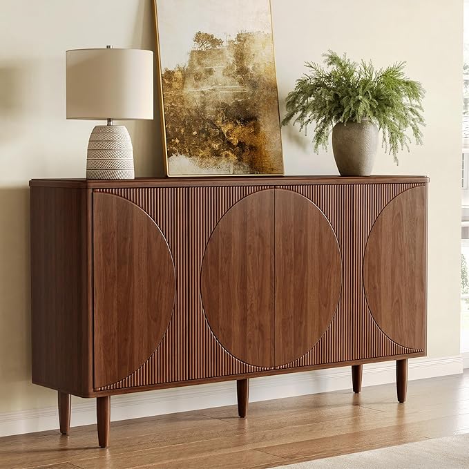 LITTLE TREE 59-Inch Buffet Cabinet Sideboard with Storage, Modern Sideboard Buffet Table with Doors for Living Room, Dining Room (Walnut)
