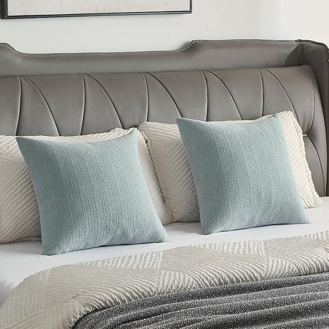 FUTEI Dusty Blue Chenille Throw Pillow Covers 20x20 Inch Set of 2,Soft Striped & Diamond Textured Cushion Cases,Modern Home Decor for Couch Living Room