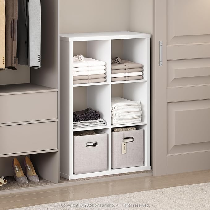 Furinno Cubic Closet Organizers and Storage, 6-Cube Closet Organizer, Open Shelf Closet Storage, Extra Thick Frame for Wardrobe, Bedroom, Living Room, White