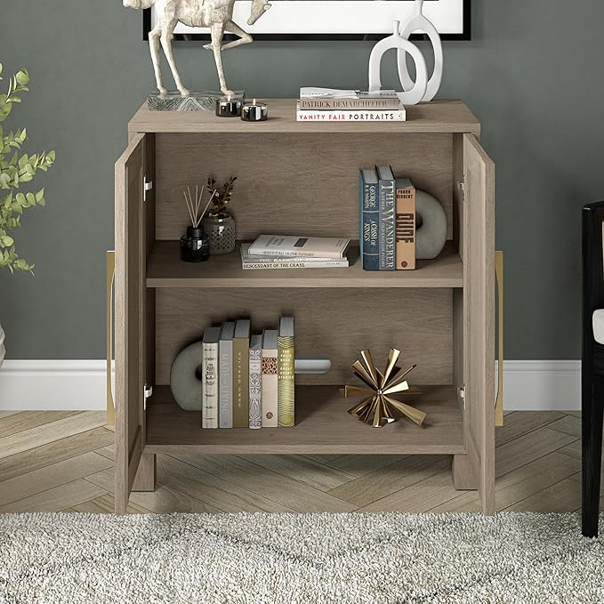 Henn&Hart 28" Wooden Accent Cabinet, Modern Sideboard Buffet Cabinet with 2 Doors and an Adjustable Shelf for Living Room, Dining Room, Bedroom or Entryway, Antiqued Gray Oak