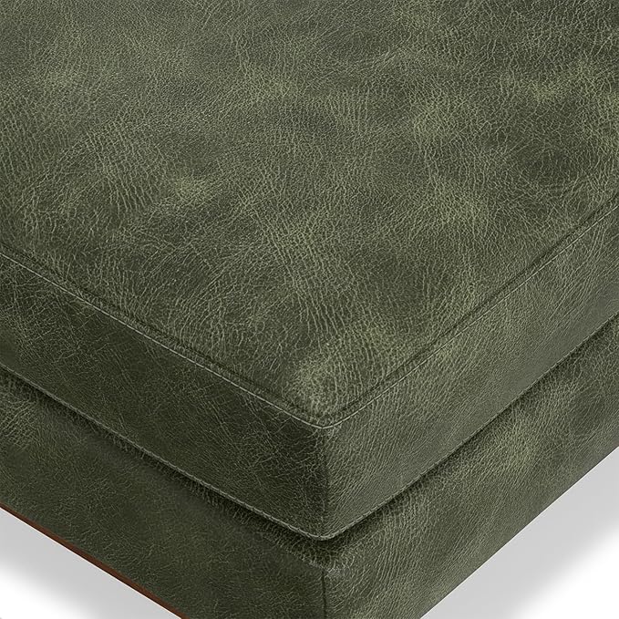 SIMPLIHOME Morrison 49 inch Wide Large Rectangular Ottoman in Moss Green Genuine Leather, Multifunctional Footrest, Coffee Table, and Extra Seating for Living Room, Mid-Century Modern Style