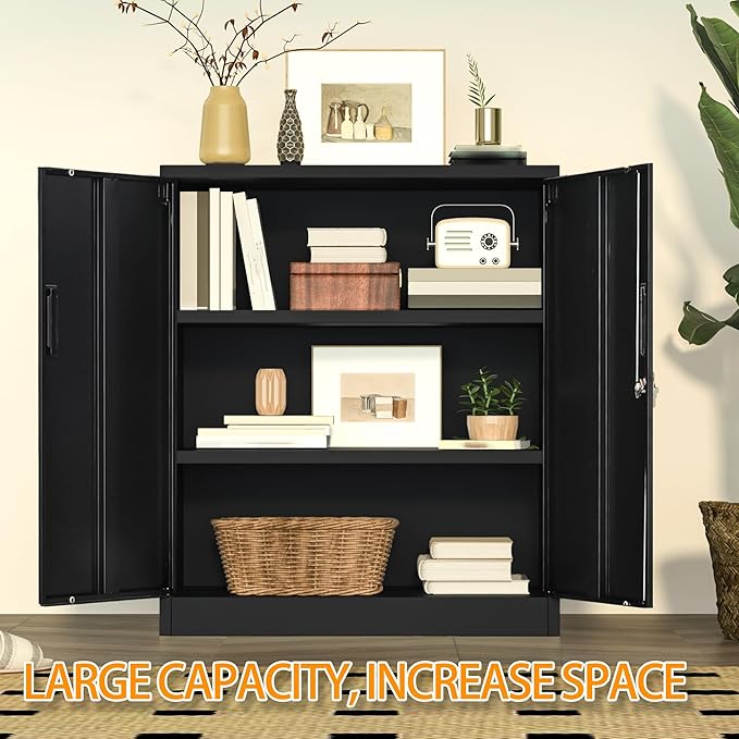 Metal Storage Cabinet, 36 Inch Tall Metal Storage Cabinet with Doors and Shelves, Pantry Cabinets for Kitchen Storage, Garage Cabinet for Living, Dining Room, Assemble Required.