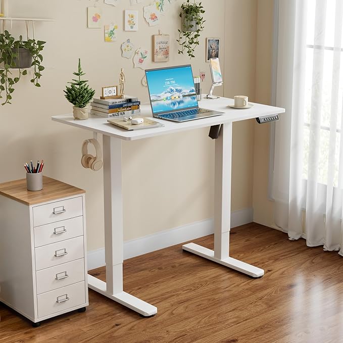 Homall Height Adjustable Electric Standing Desk, Memory Stand up Desk with Headphone Hook, Home Office Desks with Splice Board