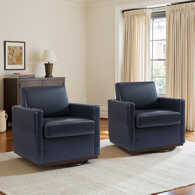 UIXE Faux Leather Swivel Accent Chair, Upholstered Armchair Comfy Club Chair for Living Room, Mid Century Modern Arm Chair Single Sofa Nook Bedroom Side Reading Seat - Navy Blue
