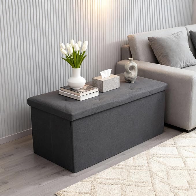 30 Inches Ottoman with Storage, Folding Ottoman Bench Set, Storage Bench for Bedroom, Chest for Entryway, Living Room, Support 500LBS, Grey (Grey, 30" W)