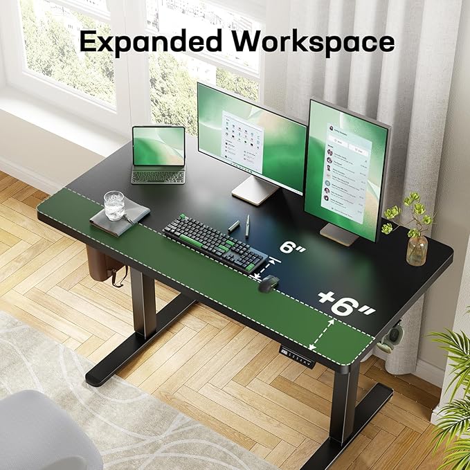 Marsail 48 x 30 Electric Standing Desk with One-Piece Desktop, Sit Stand Desk with Thickened Tabletop, Height Adjustable Stand Up Desk with Cable Management for Home Office(Frame+Desktop, 2 Packages)