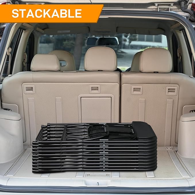 12 Pack Black Plastic Folding Chairs, Portable Party Chairs, Stackable Commercial Seats with Steel Frame for Home Office Wedding Party Indoor Outdoor Events Chairs, 350lbs Capacity