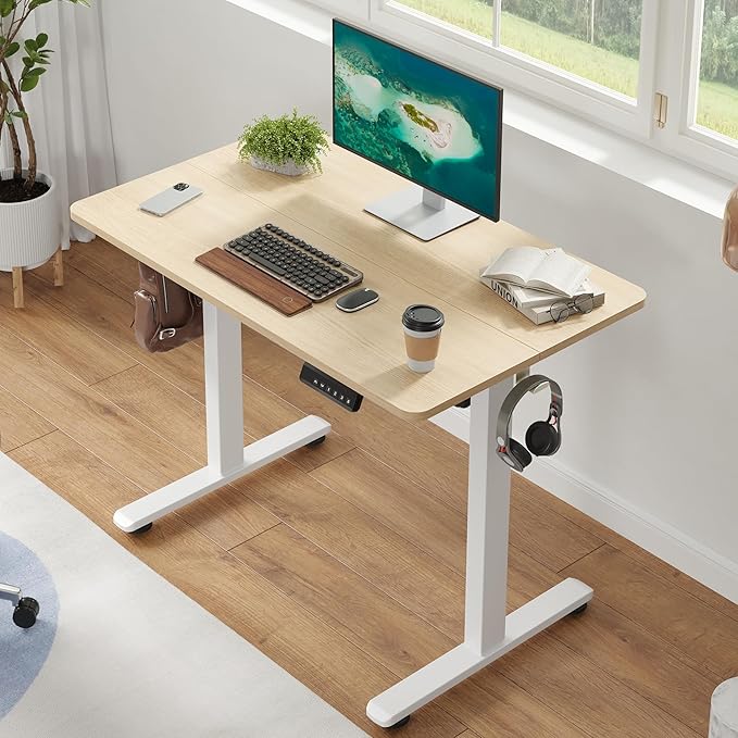 Casaphoria 40 x 24 inches Electric Standing Desk, Sit to Stand Desk with Memory Height Adjustment, Home Office Computer Desk for Writing and Games, Oak