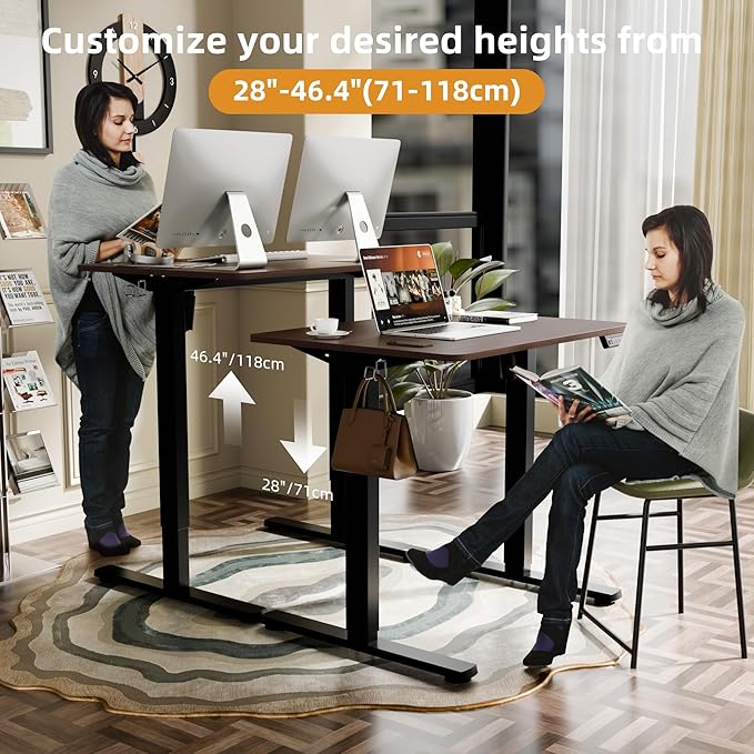 ERGOMAKER Electric Standing Desk, 31.5" x 23.6" Height Adjustable Sit Stand Desk with Splice Board for Home Office, Computer Desk Memory Preset (Black Frame, Walnut Desktop)