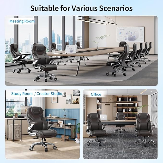 Big and Tall Office Chair with 5D Arms, 600lbs Fabric & PU Leather Heavy Duty Desk Chair, Adjustable Lumbar Support & Height, Tilt Function, High Back Ergonomic Executive Computer Chair