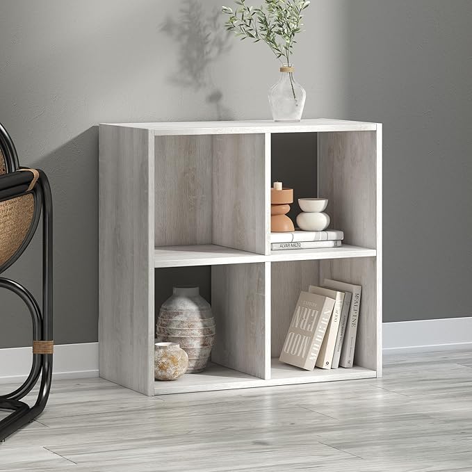 Signature Design by Ashley Paxberry Coastal 4 Cube Storage Organizer or Bookcase, Whitewash
