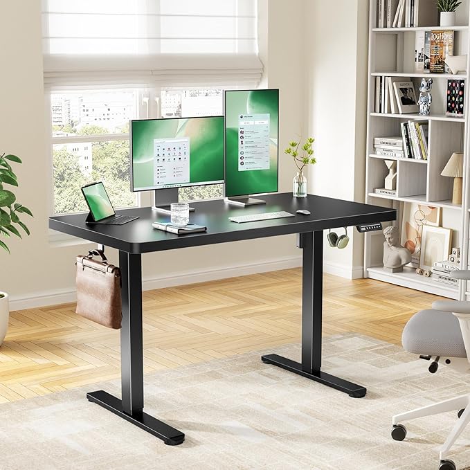 Marsail 63 x 30 Electric Standing Desk with One-Piece Desktop, Sit Stand Desk with Thickened Tabletop, Height Adjustable Stand Up Desk with Cable Management for Home Office(Frame+Desktop, 2 Packages)
