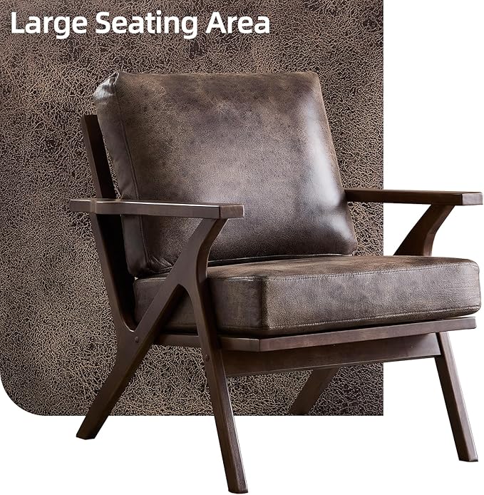 INZOY Mid-Century Modern Accent Chair Set of 2, Breathable PU Leather Living Room Chair and Soft Thick Padded Armchair for Living Room Bedroom Reception with Removable Upholstered Cushions, Dark Grey